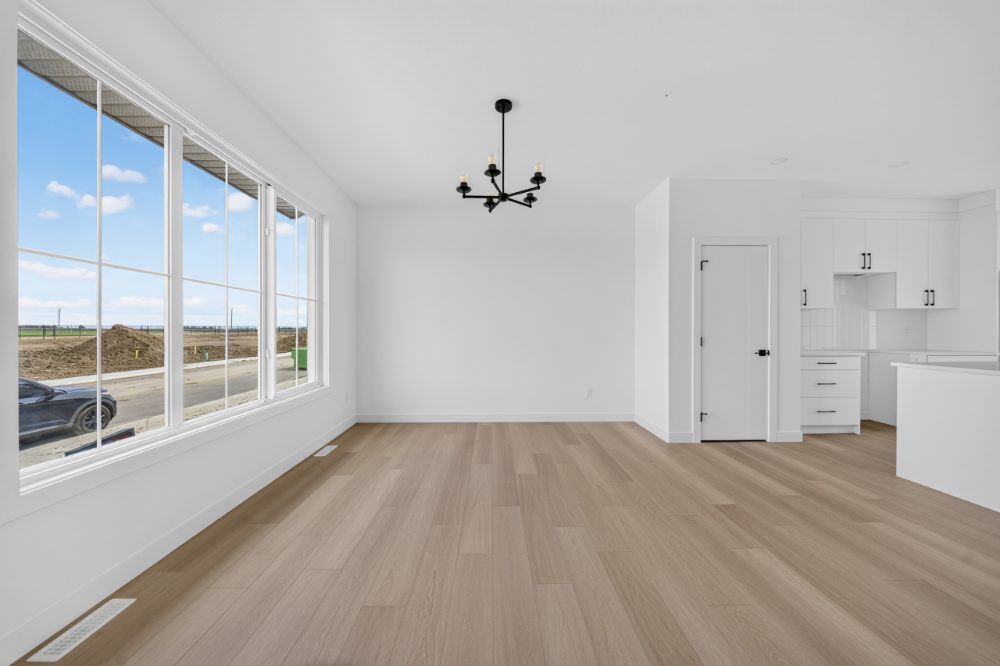 Dining nook with oversized window